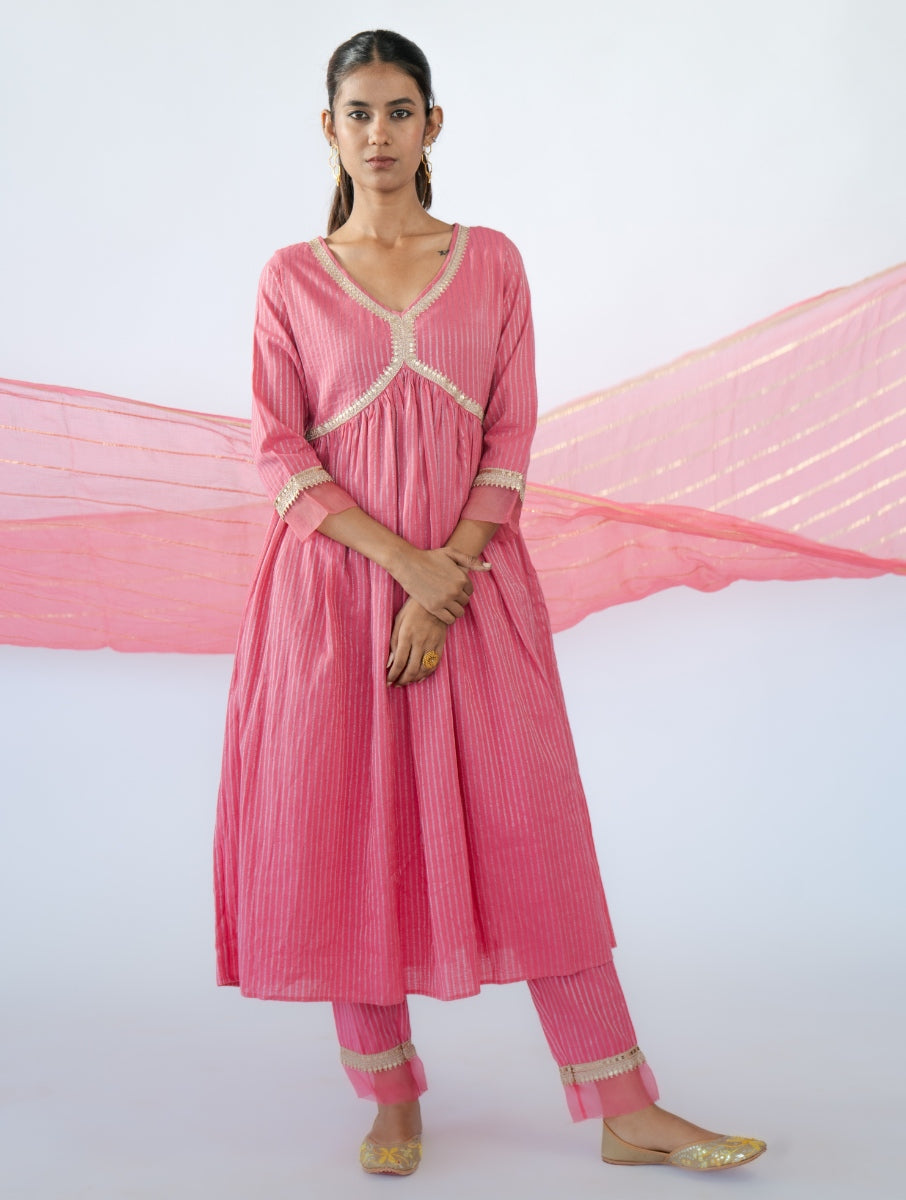 Pink Gathered Kurta Set