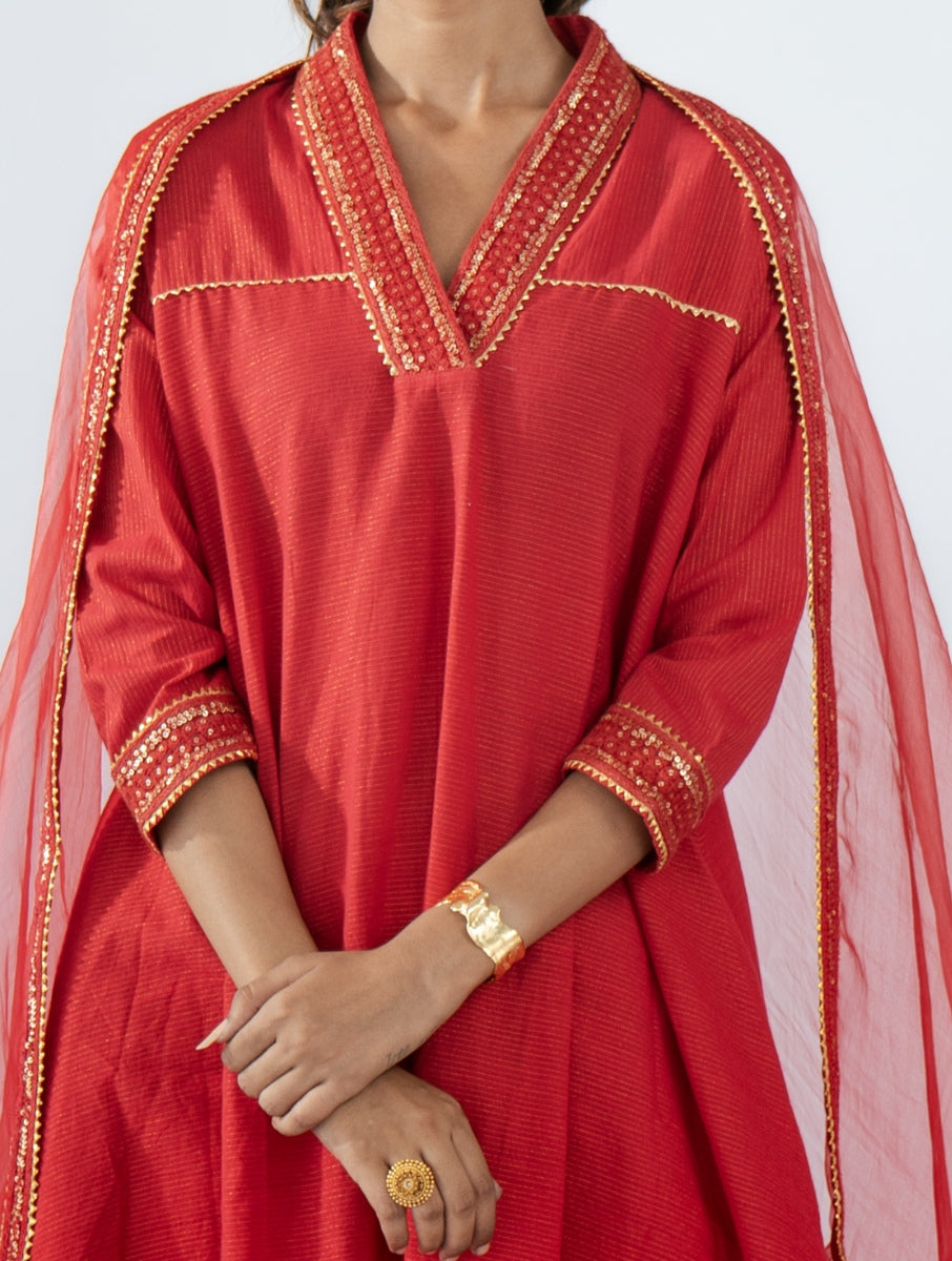 Red Umbrella-cut Kurta set