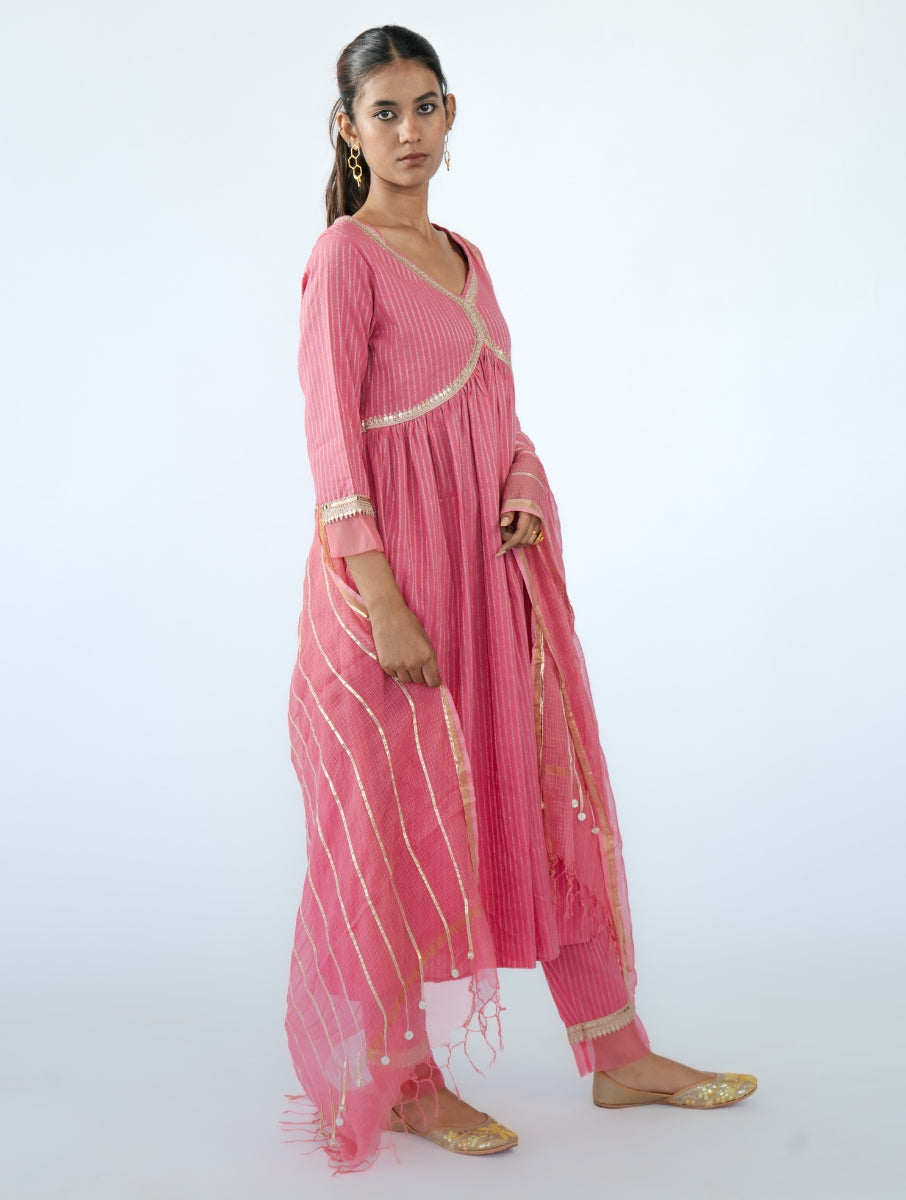 Pink Gathered Kurta Set