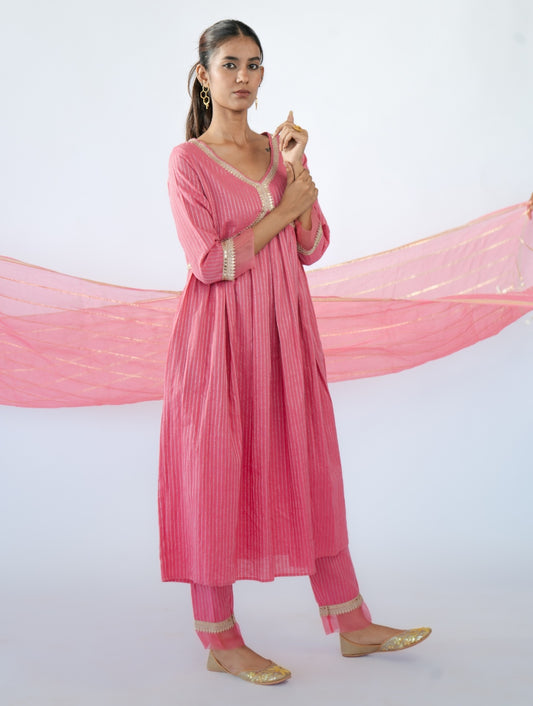 Pink Gathered Kurta Set