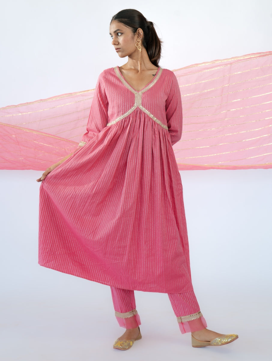 Pink Gathered Kurta Set