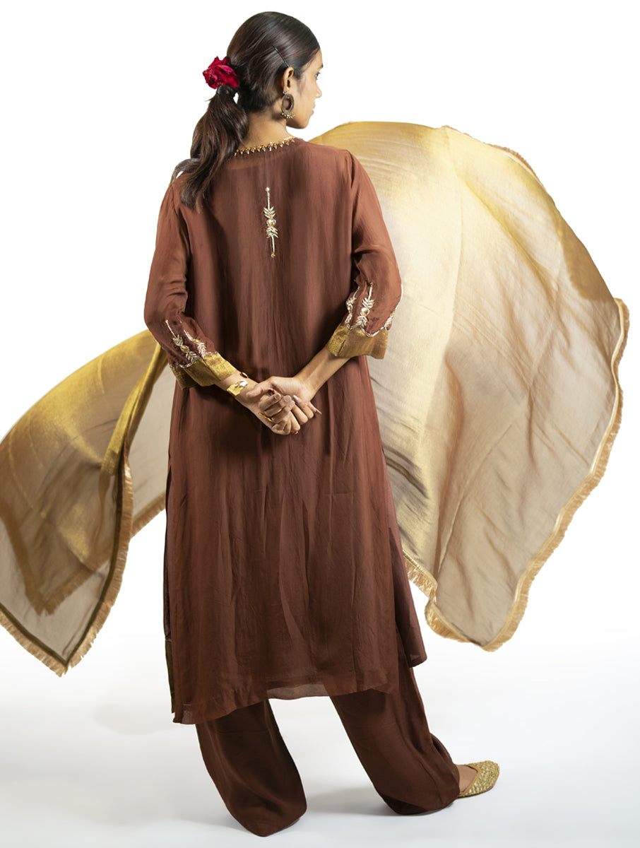 Brown Organza Kurta Set