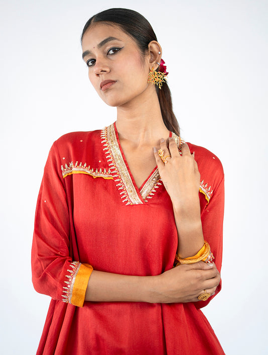 Red Chanderi Kurta Set
