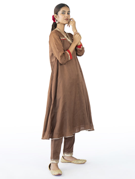 Brown Chanderi Kurta Set
