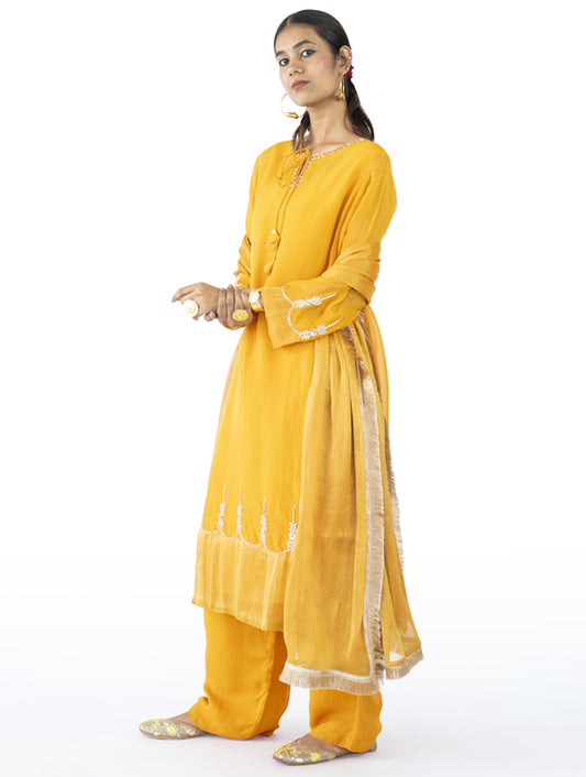 Mustard Organza Kurta Set