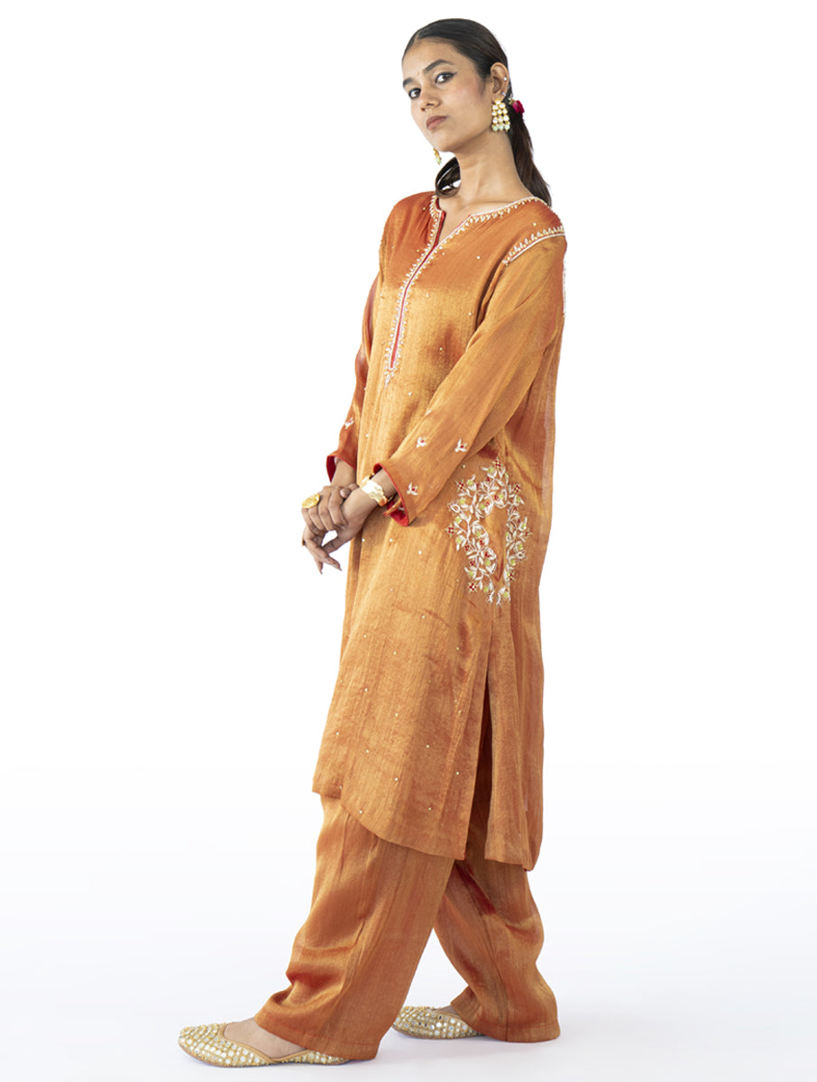 Red Tissue Kurta Set