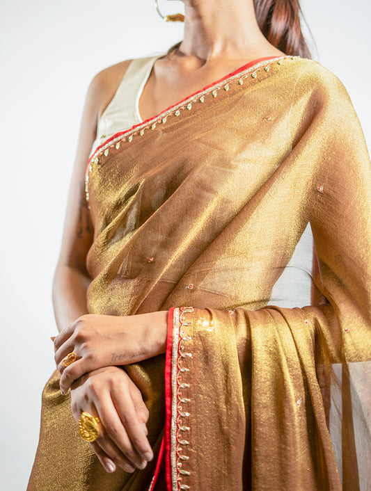 Brown Tissue Saree