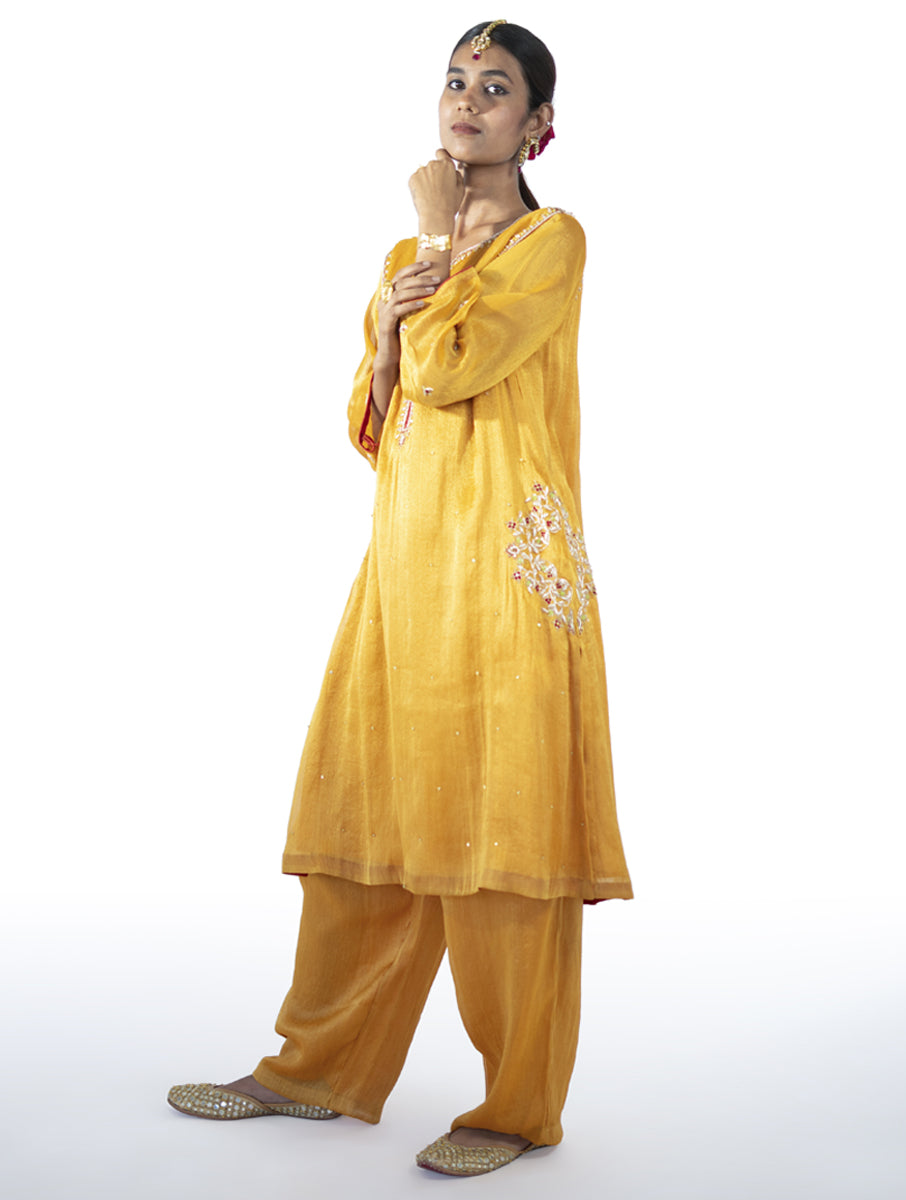 Mustard Tissue Kurta Set