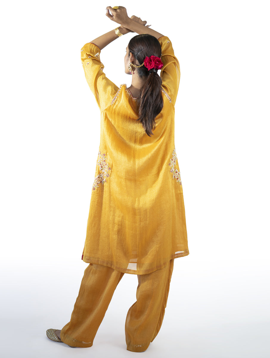 Mustard Tissue Kurta Set