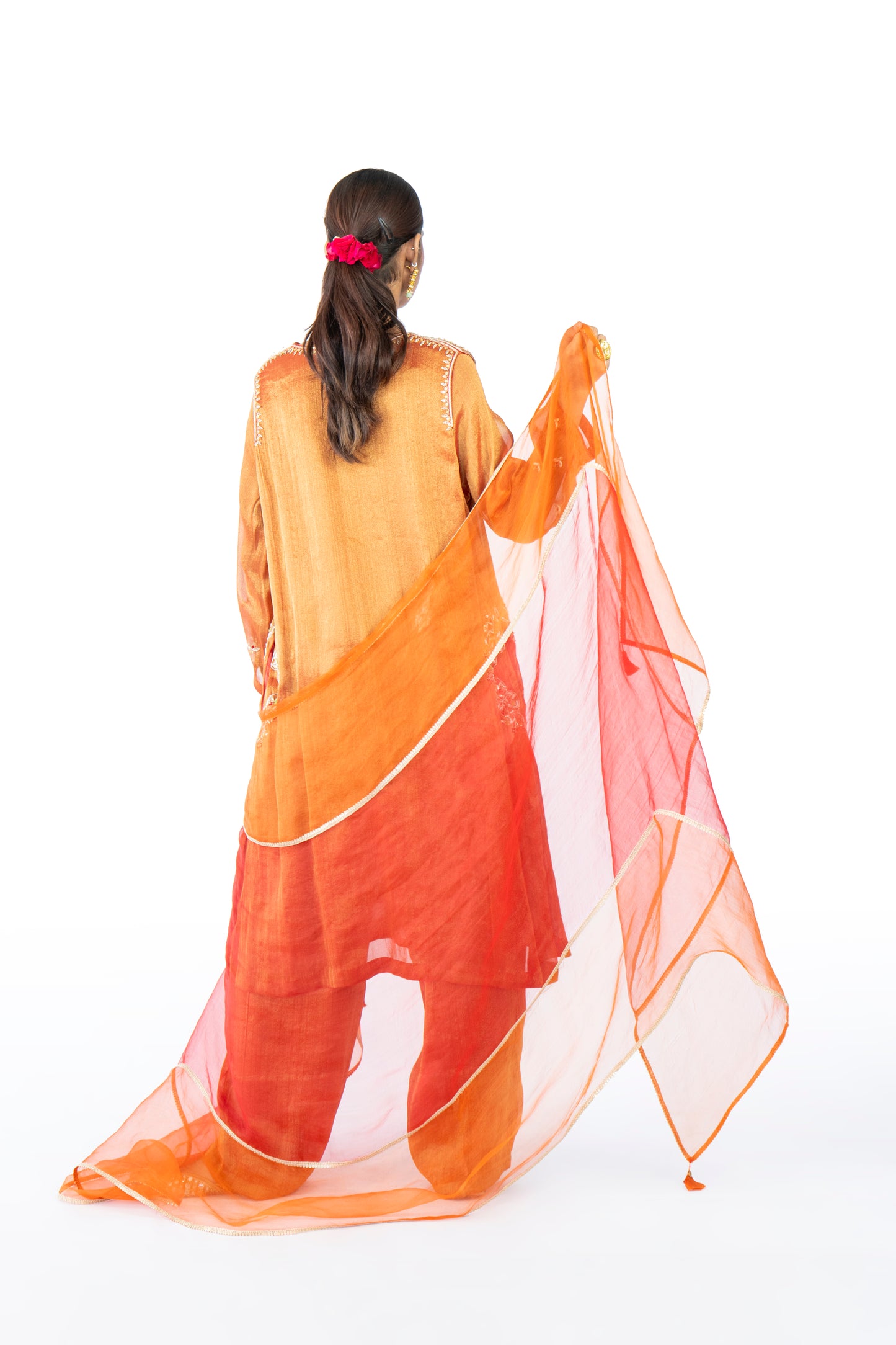 Red Tissue Kurta Set