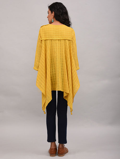 Green Asymmetrical Cotton Top with Tassels