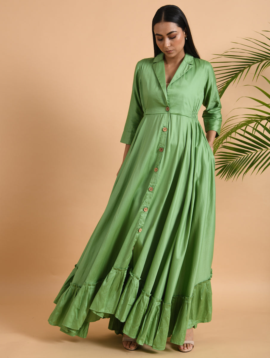 Yellow Cotton Silk Jacket Dress