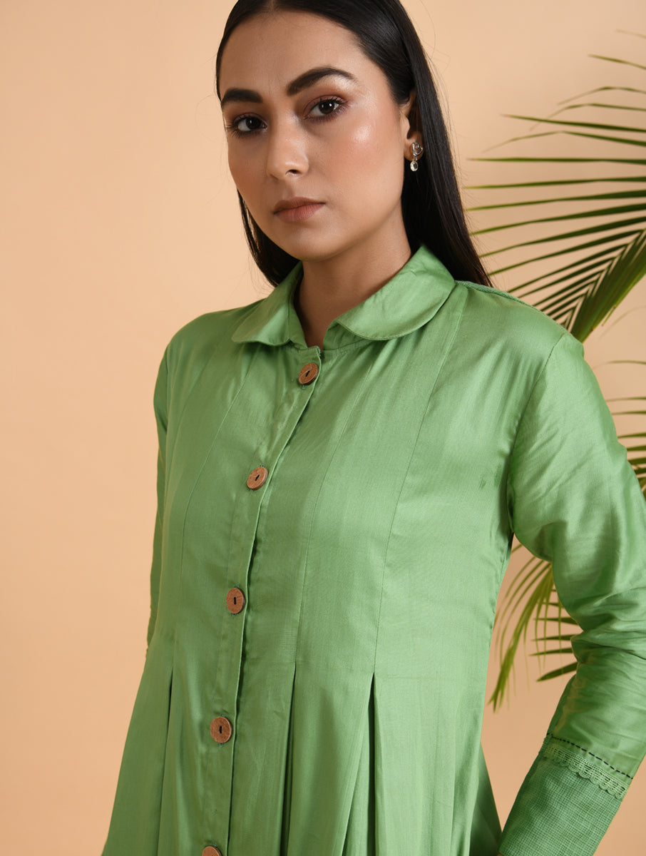 Yellow Box Pleat Cotton Silk Jacket