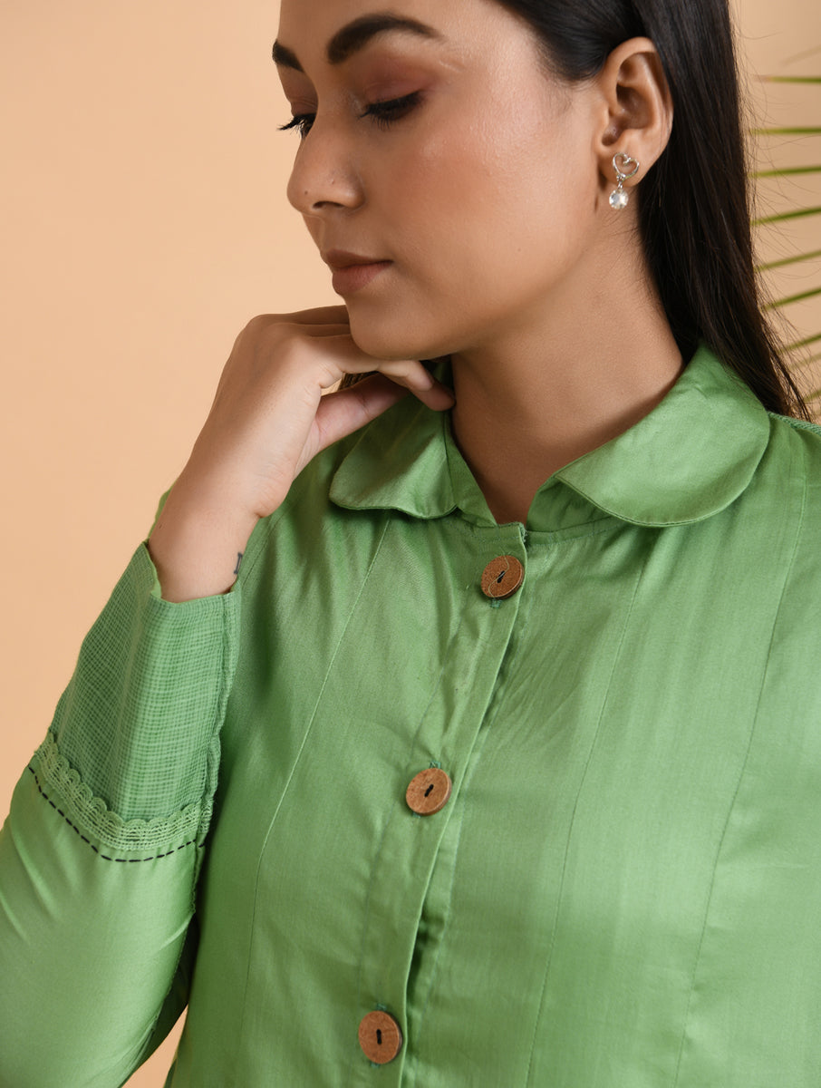 Ivory Box Pleat Cotton Silk Jacket