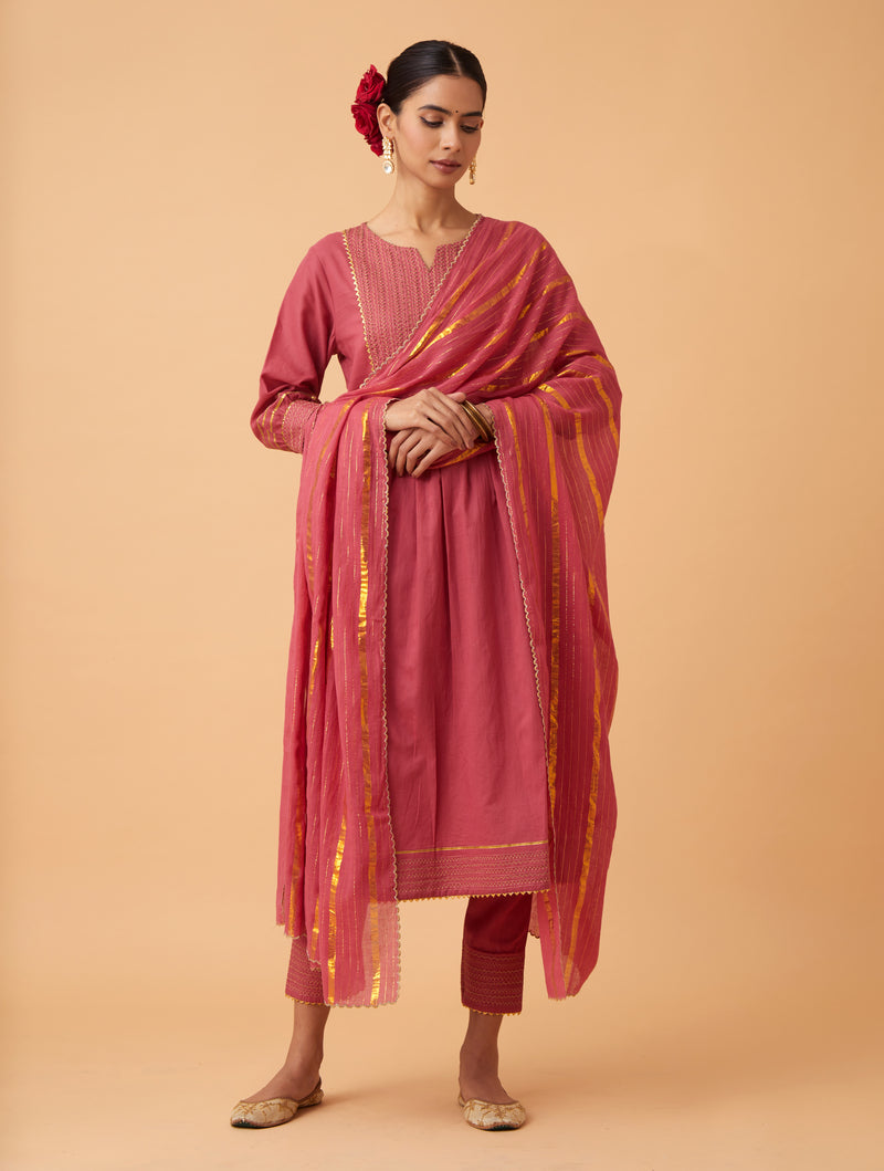 Red Zari Kurta Set