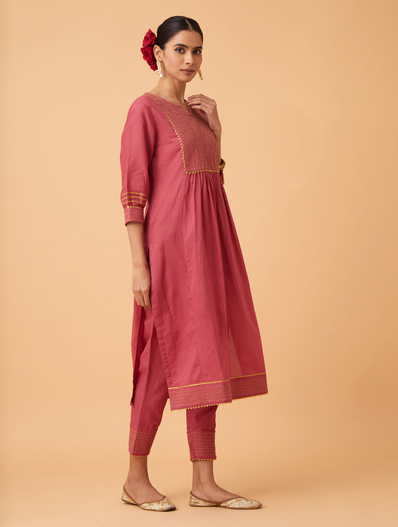 Red Zari Kurta Set