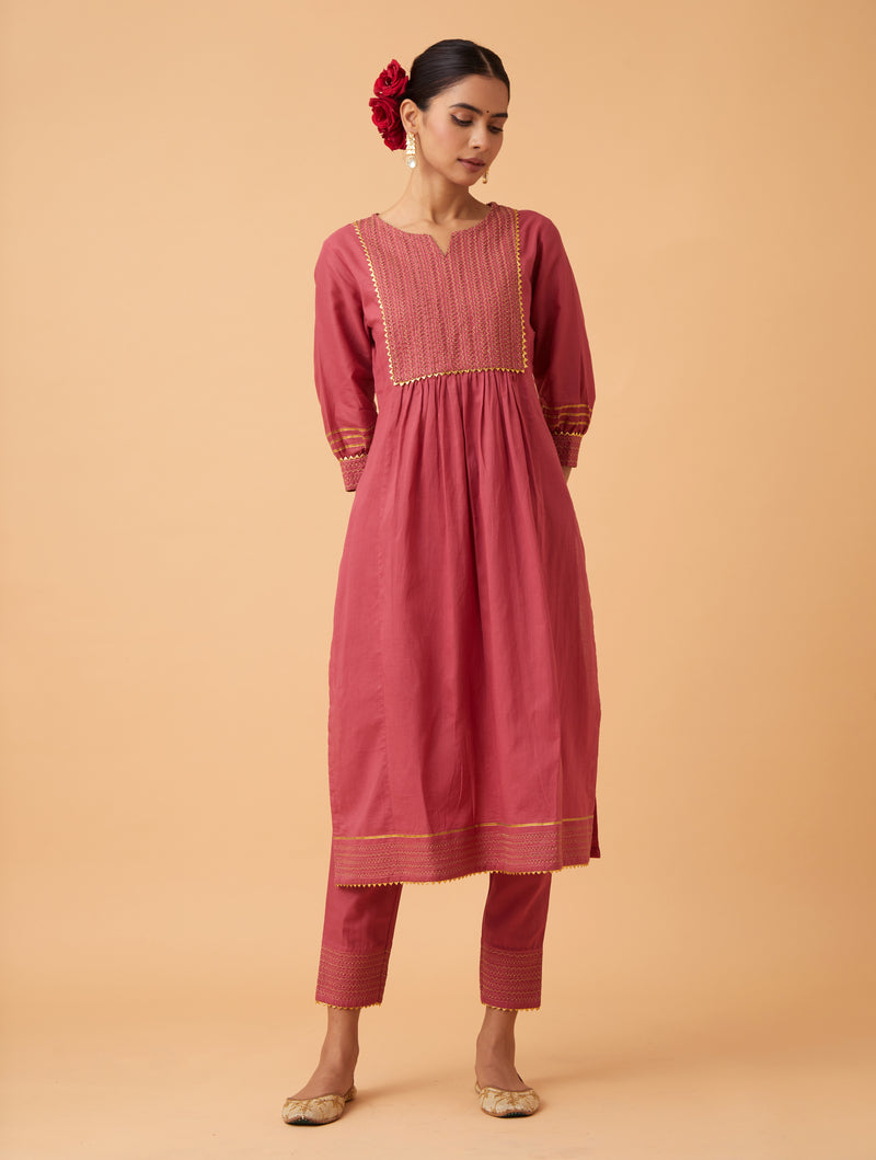Red Zari Kurta Set