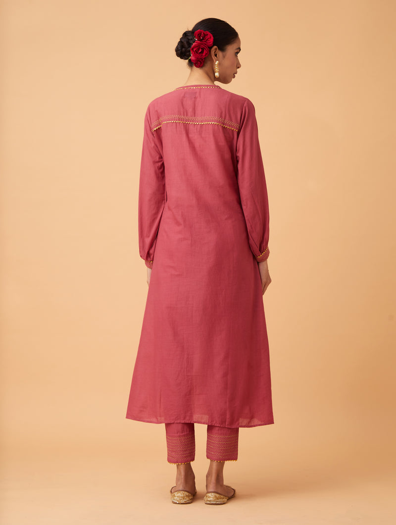 Red Pintuck Kurta Set