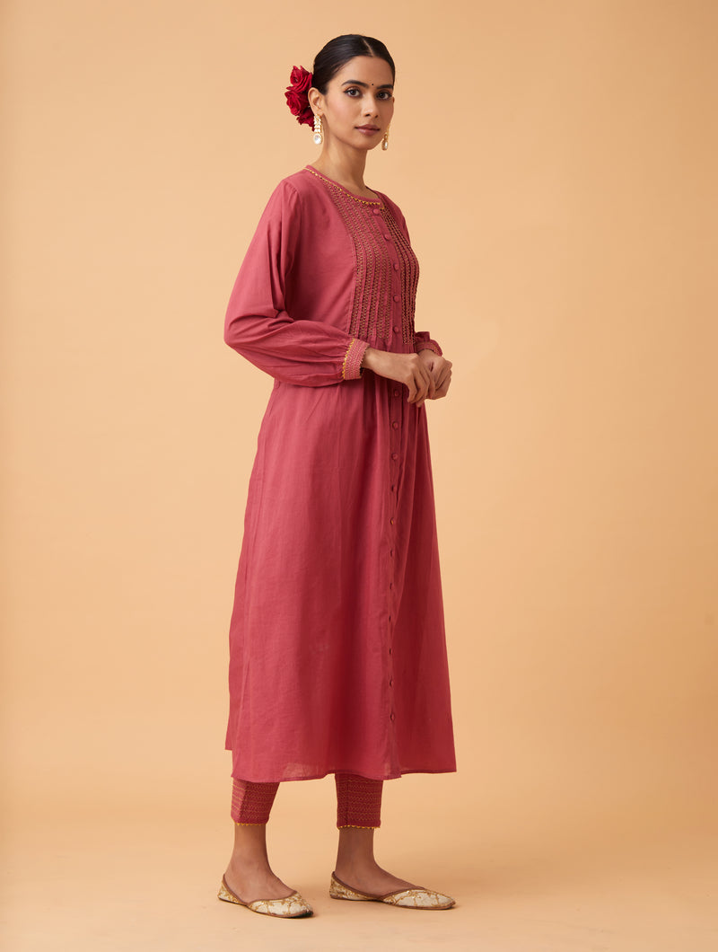 Red Pintuck Kurta Set