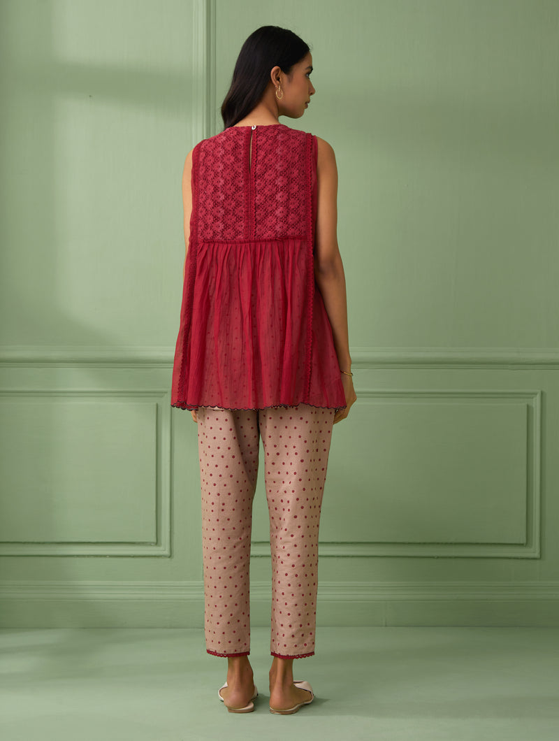 Coral lace Top & Pants (Set of 3)