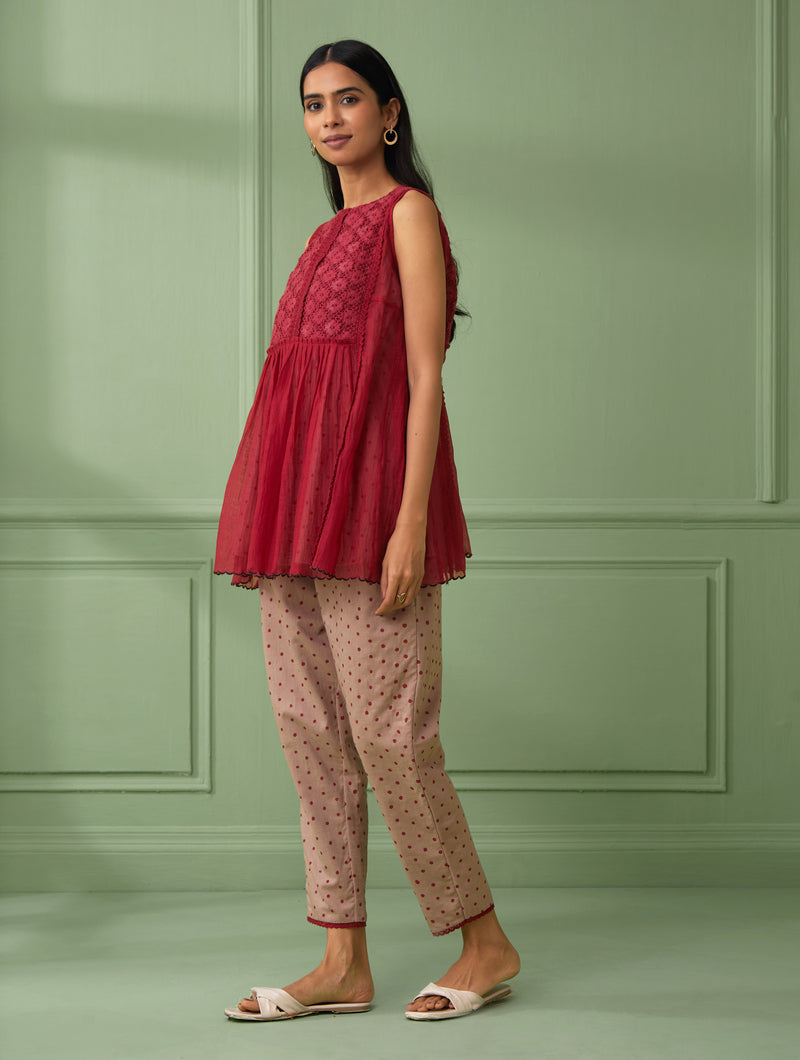 Coral lace Top & Pants (Set of 3)