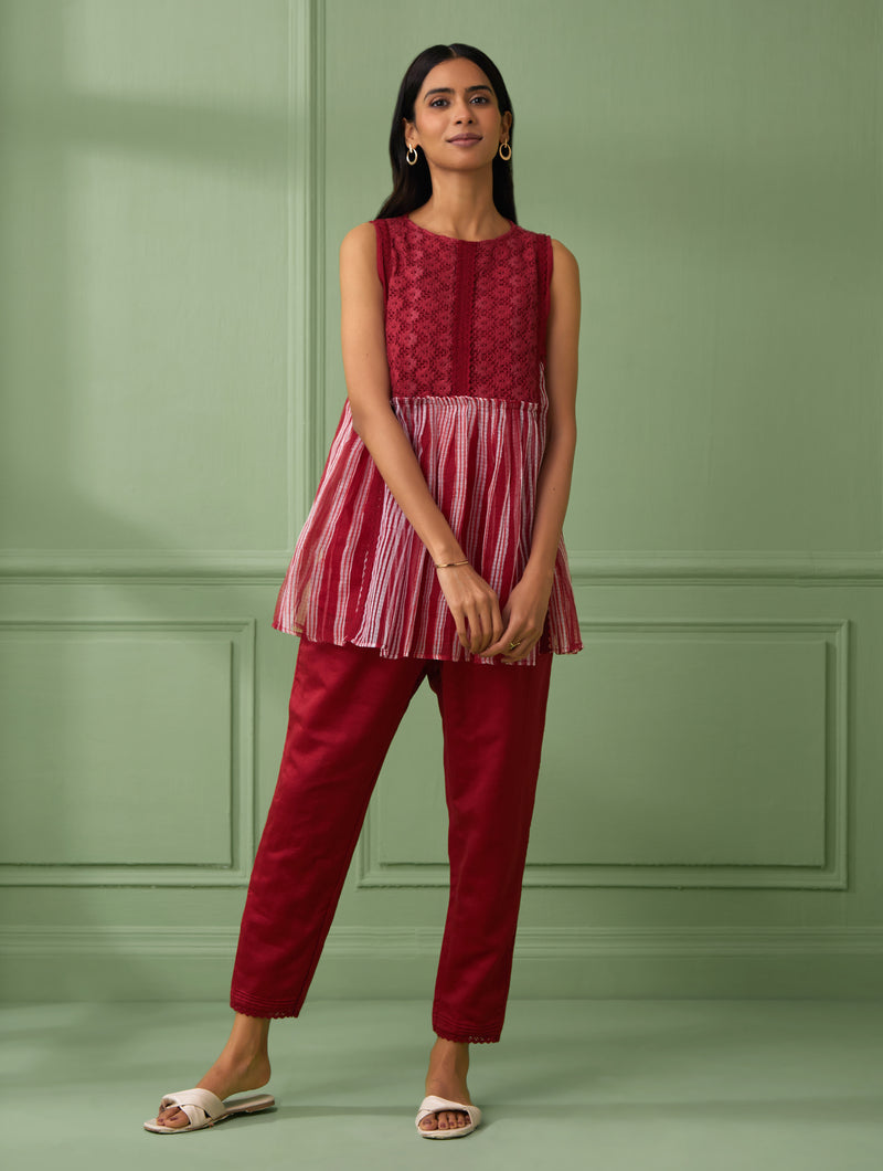 Coral lace Top & Pants (Set of 3)