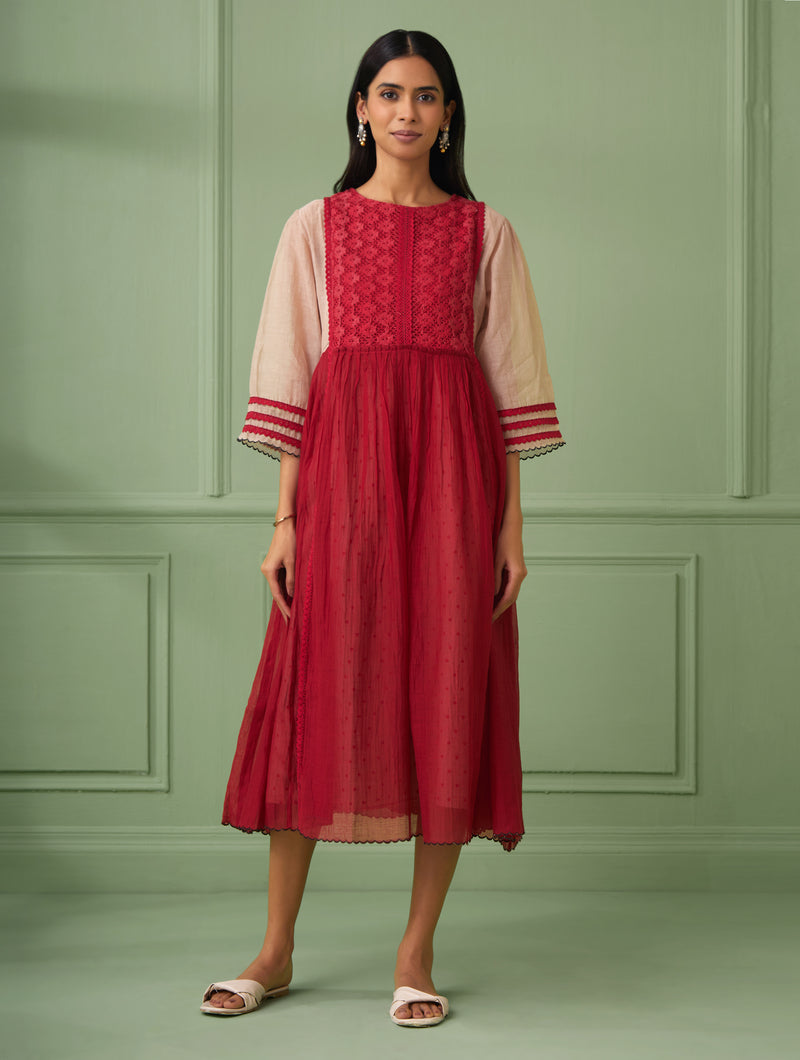 Rose-Coral Maxi Dress With Slip