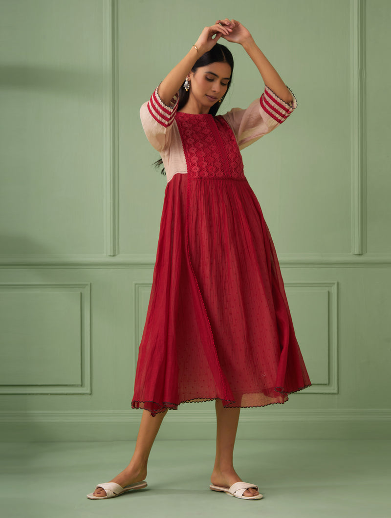 Rose-Coral Maxi Dress With Slip
