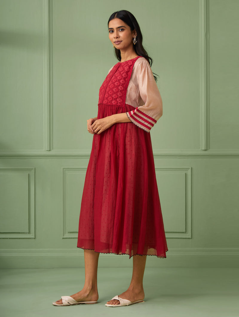 Rose-Coral Maxi Dress With Slip