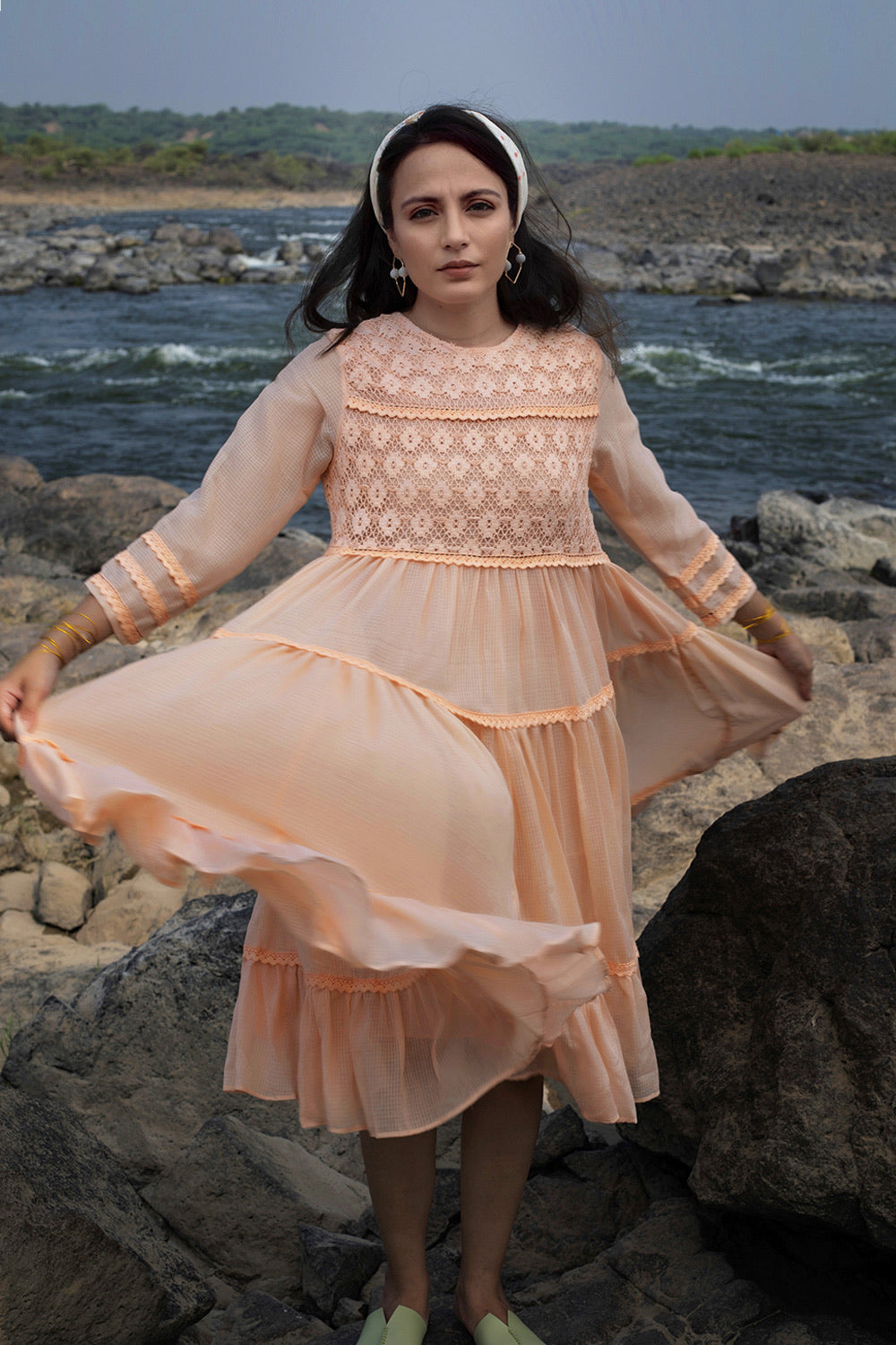 Multiprint Tiered Lace Dress
