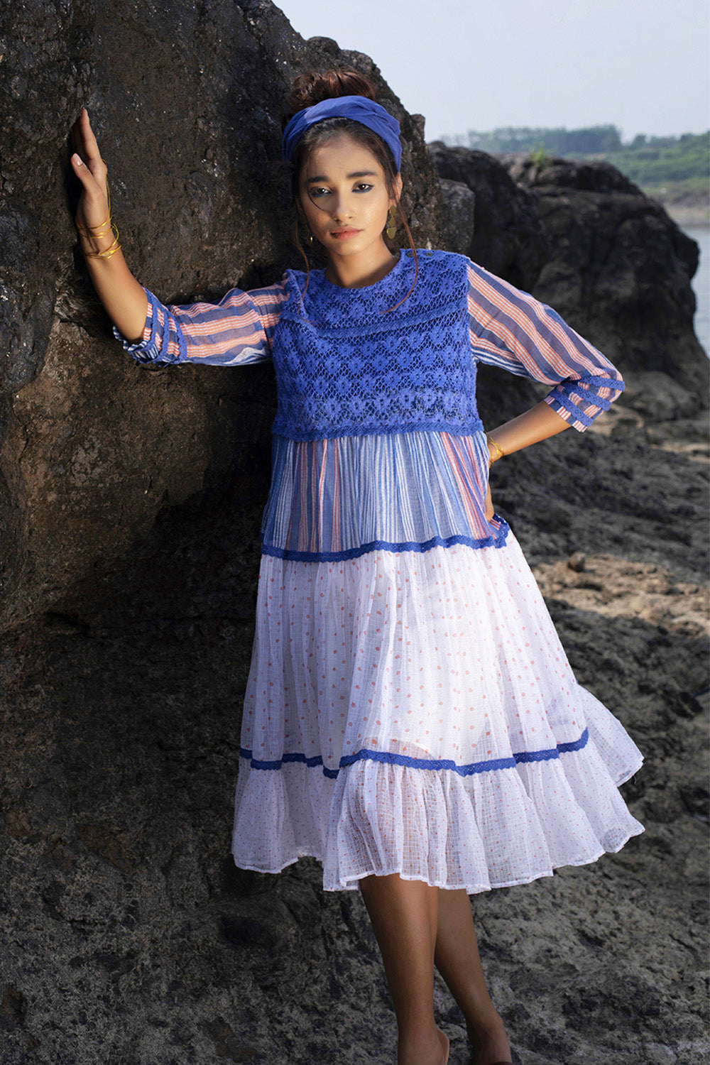 Peach Tiered Lace Dress