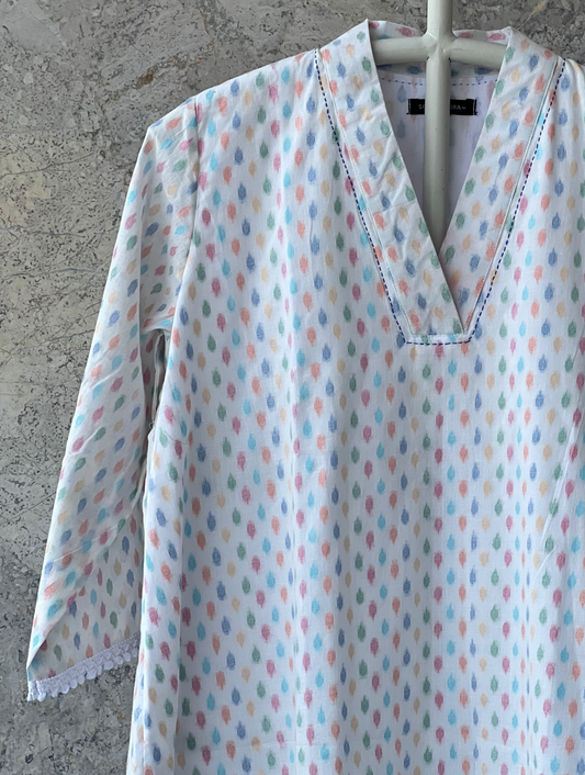 White Butti Cotton Kurta