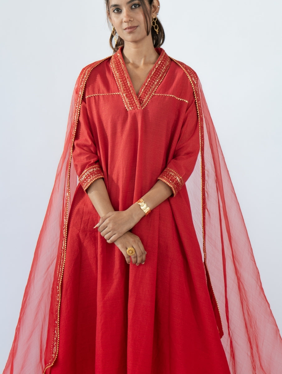 Red Organza Dupatta