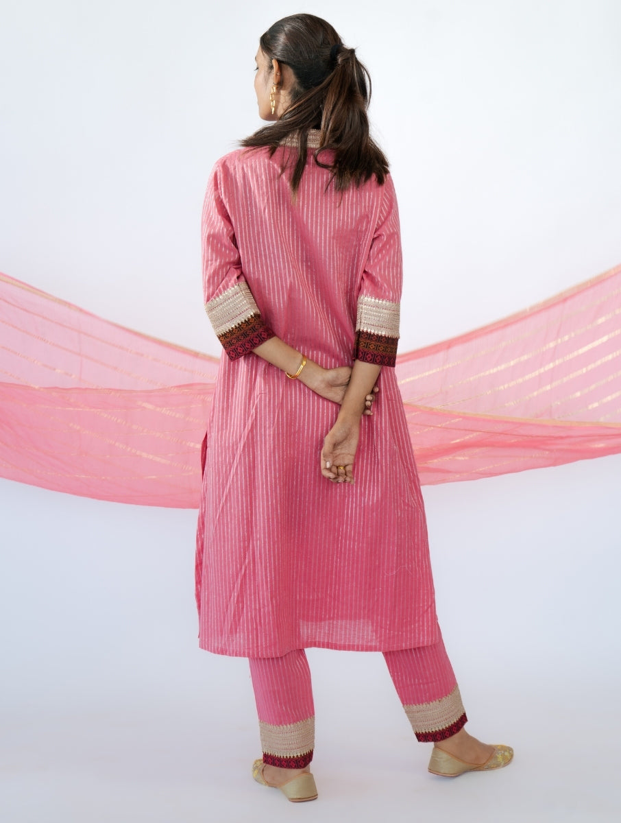 Pink Silver Zari Kurta Set