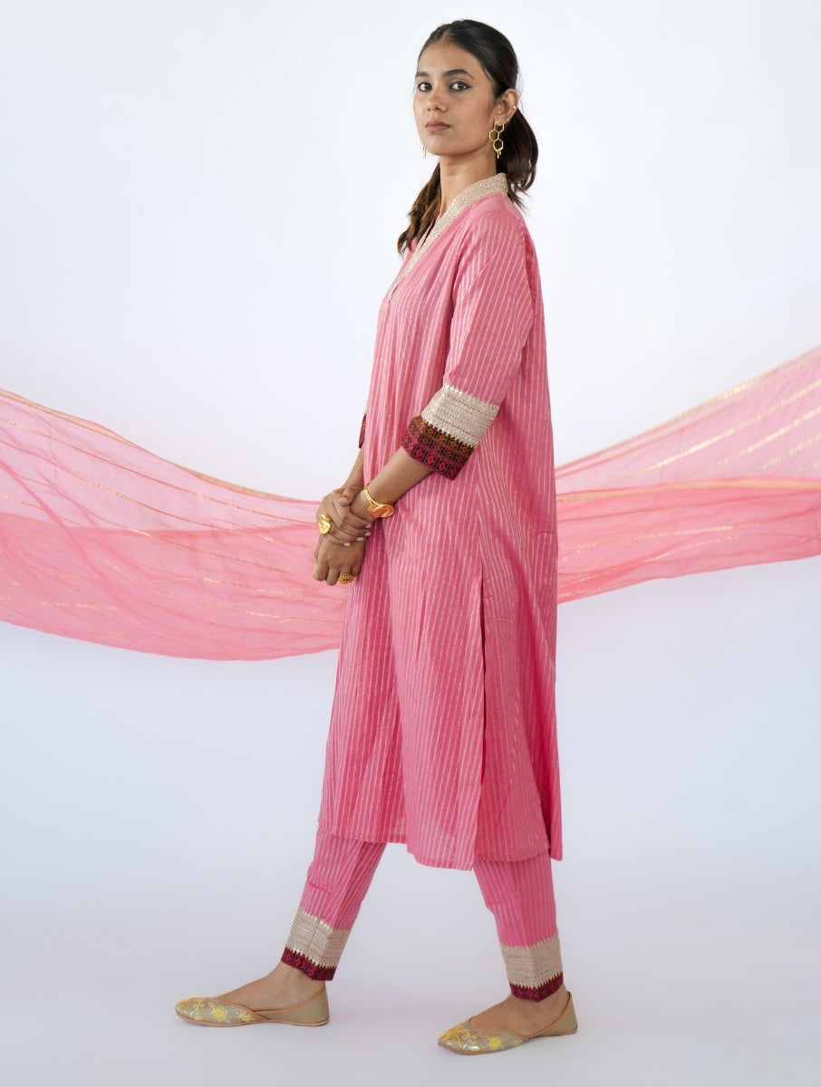 Pink Silver Zari Kurta Set