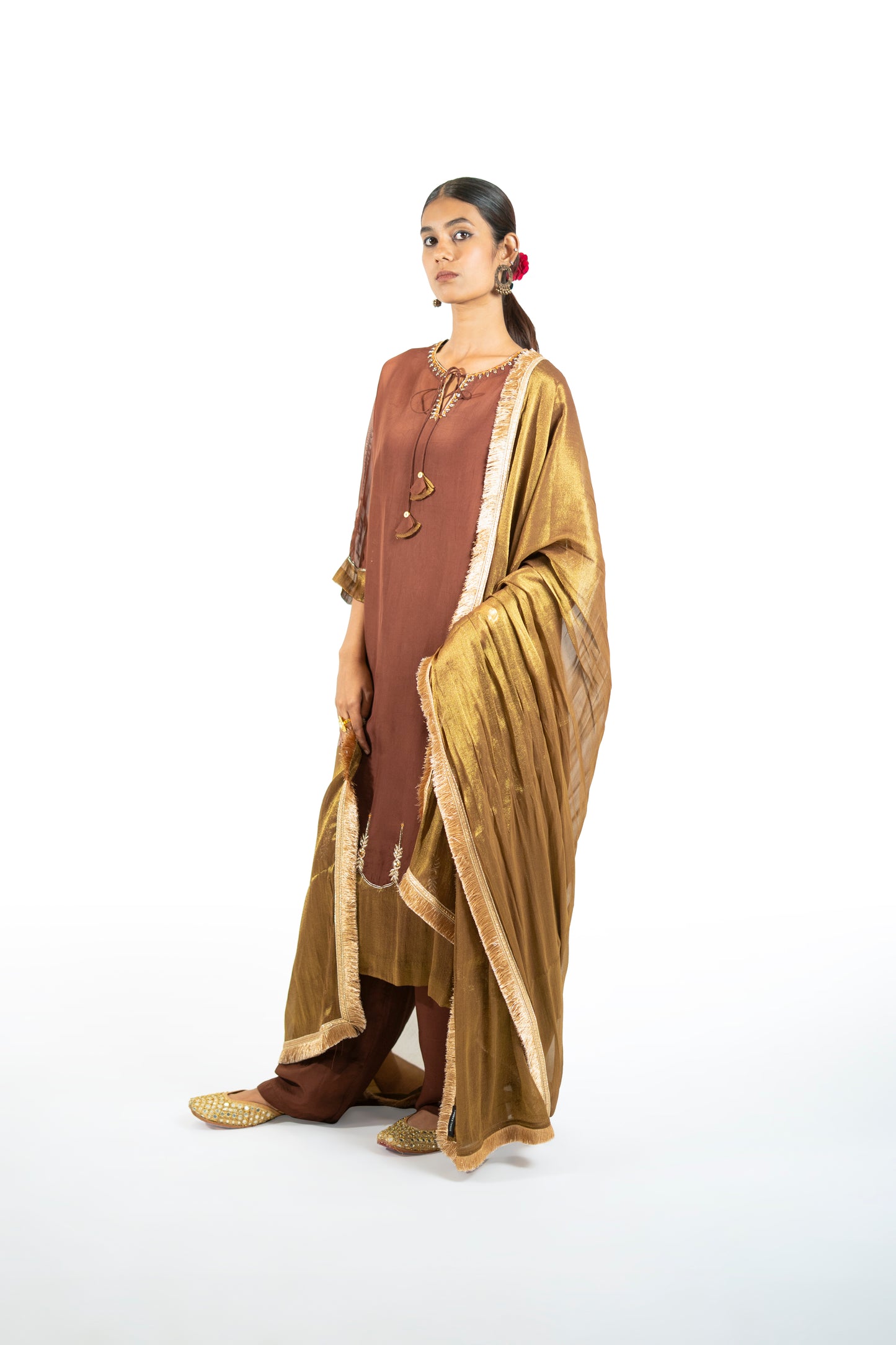 Orange Organza Kurta Set