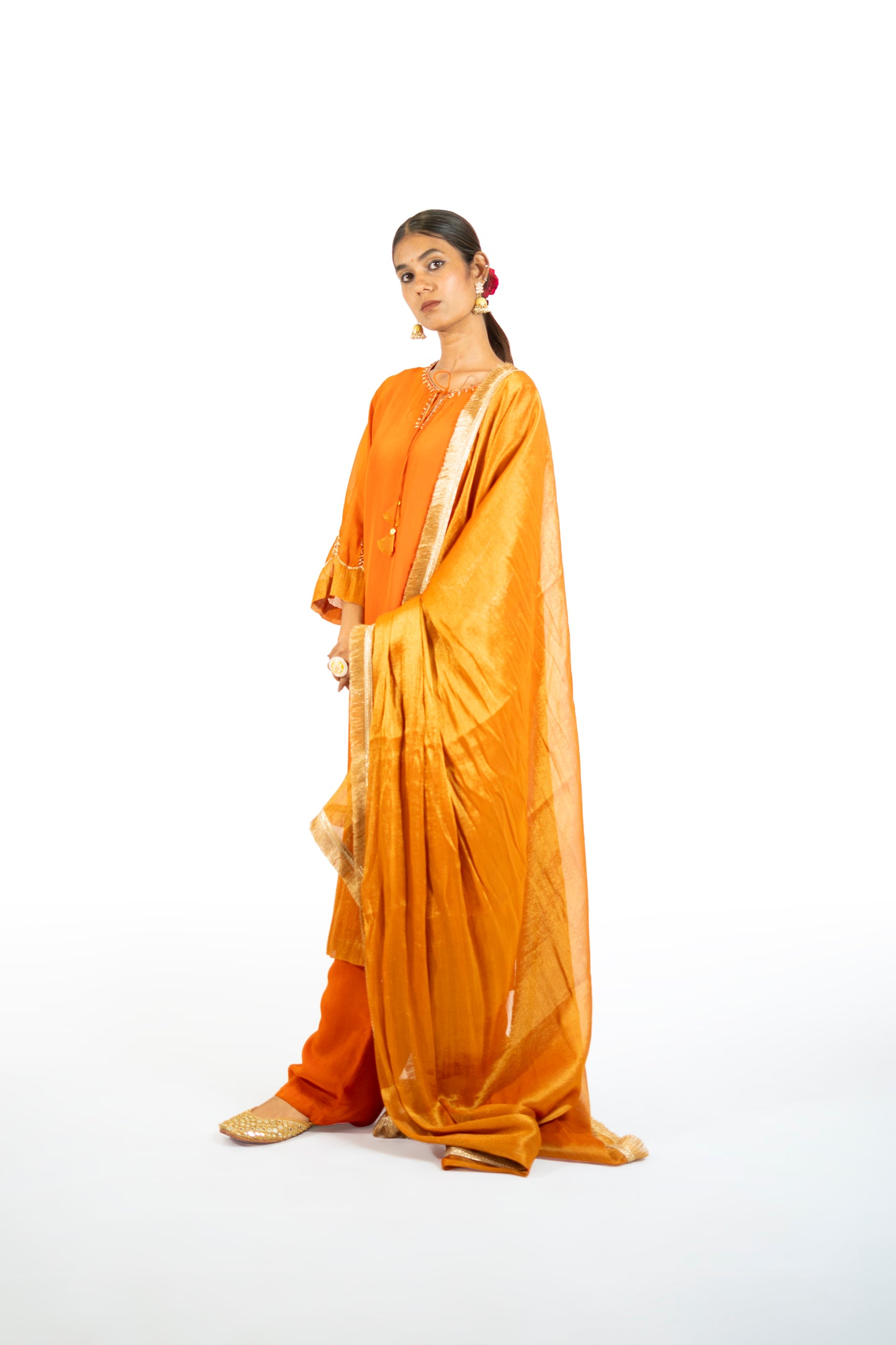 Brown Organza Kurta Set
