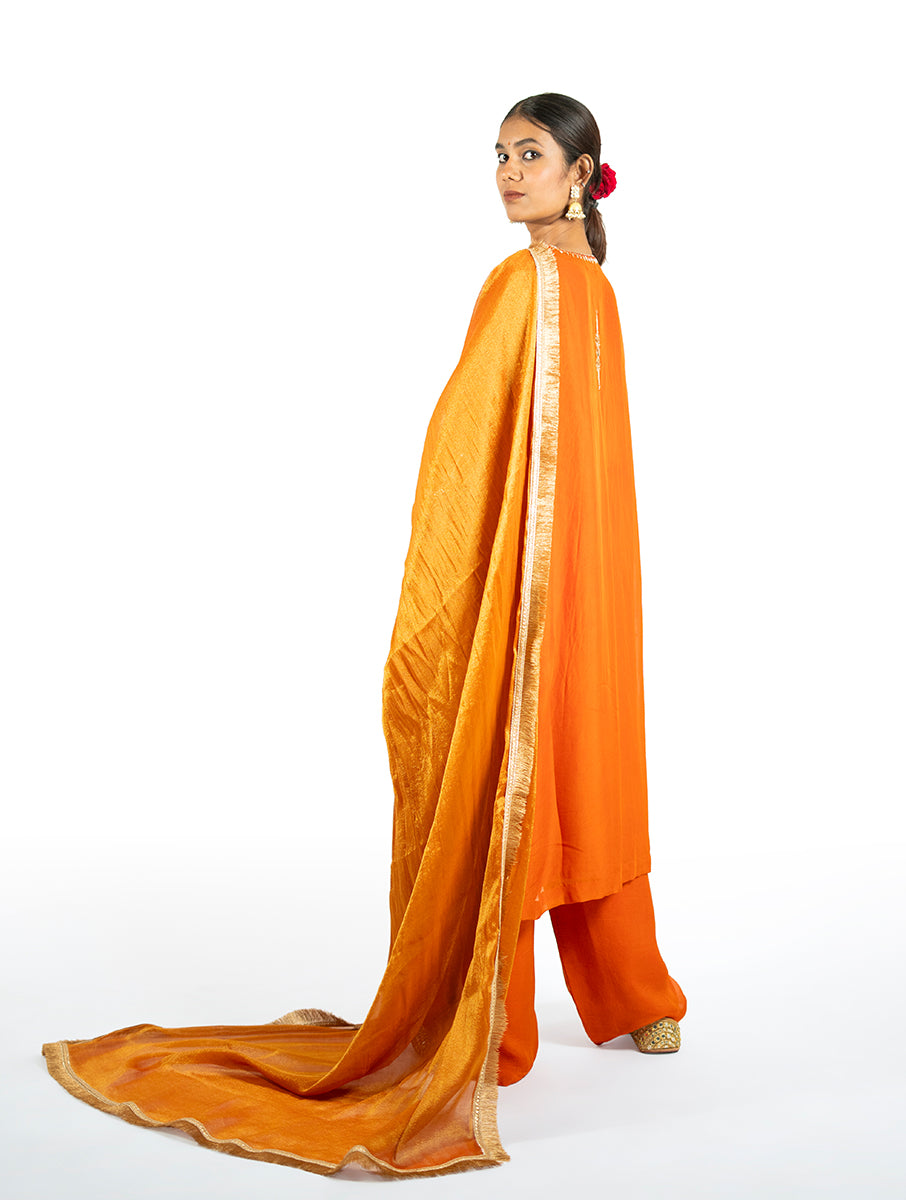 Orange Organza Kurta Set