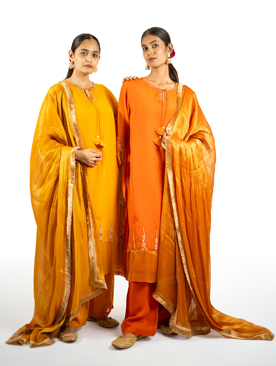Orange Organza Kurta Set