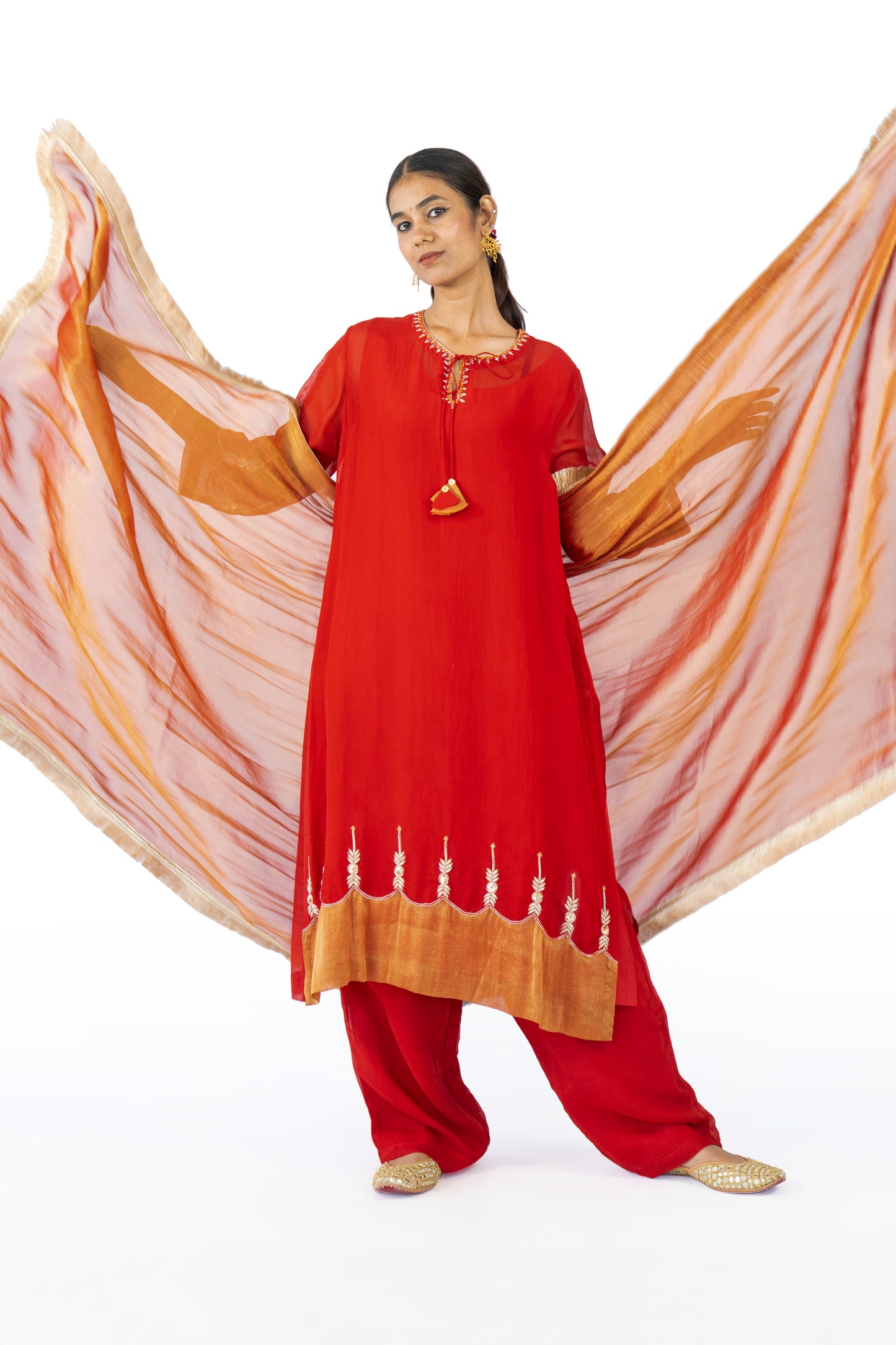 Orange Organza Kurta Set