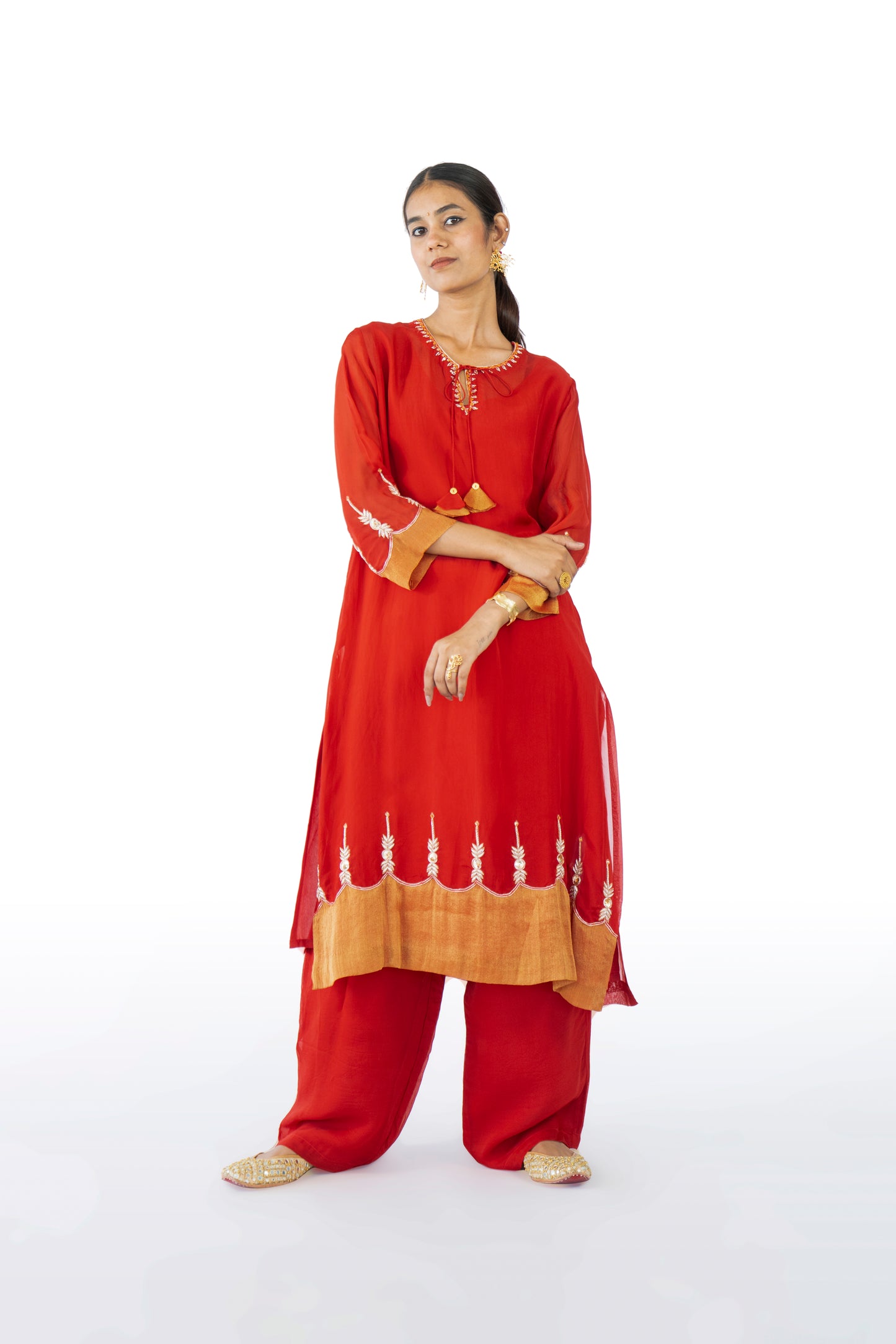 Orange Organza Kurta Set