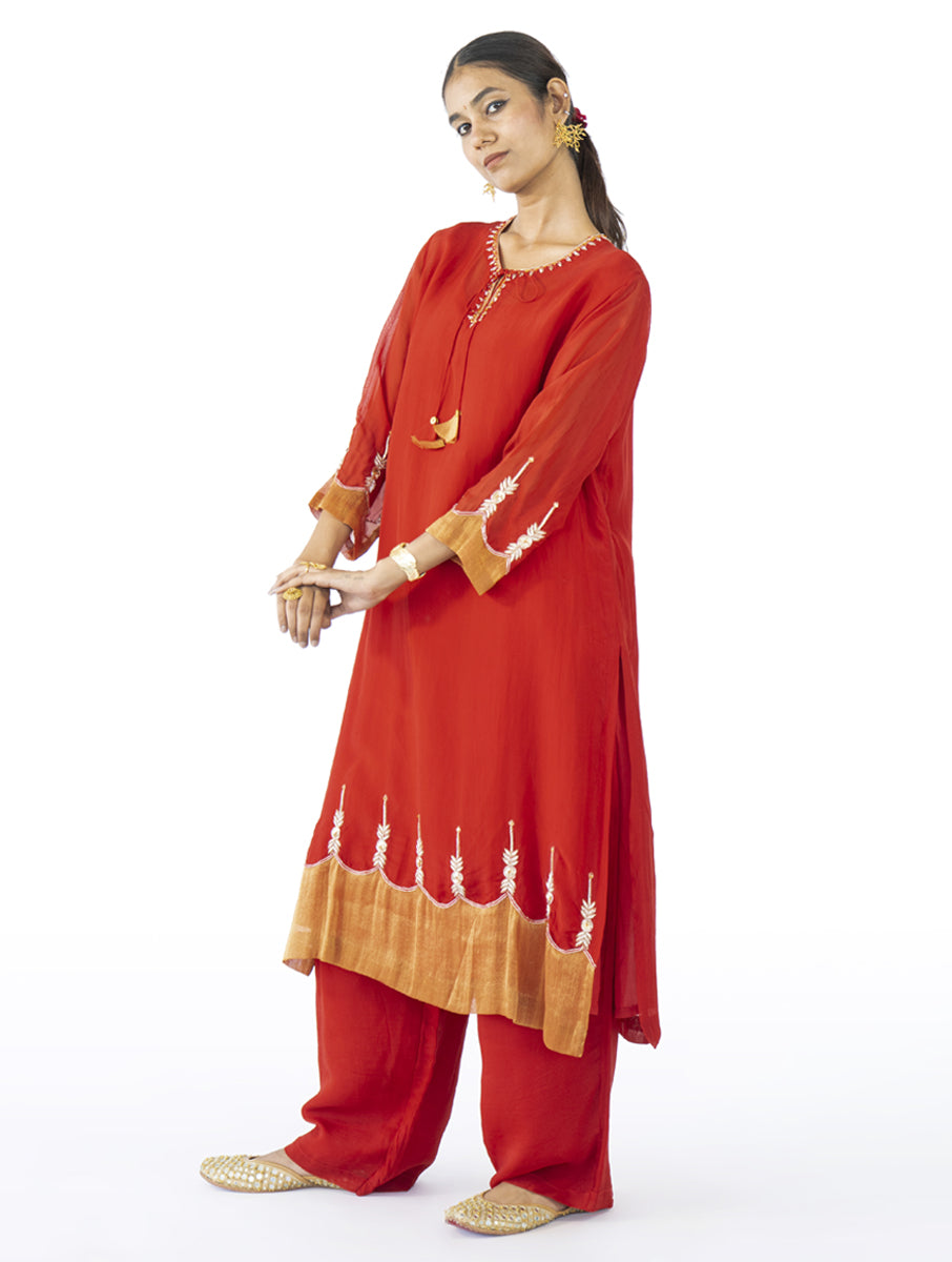 Red Organza Kurta Set