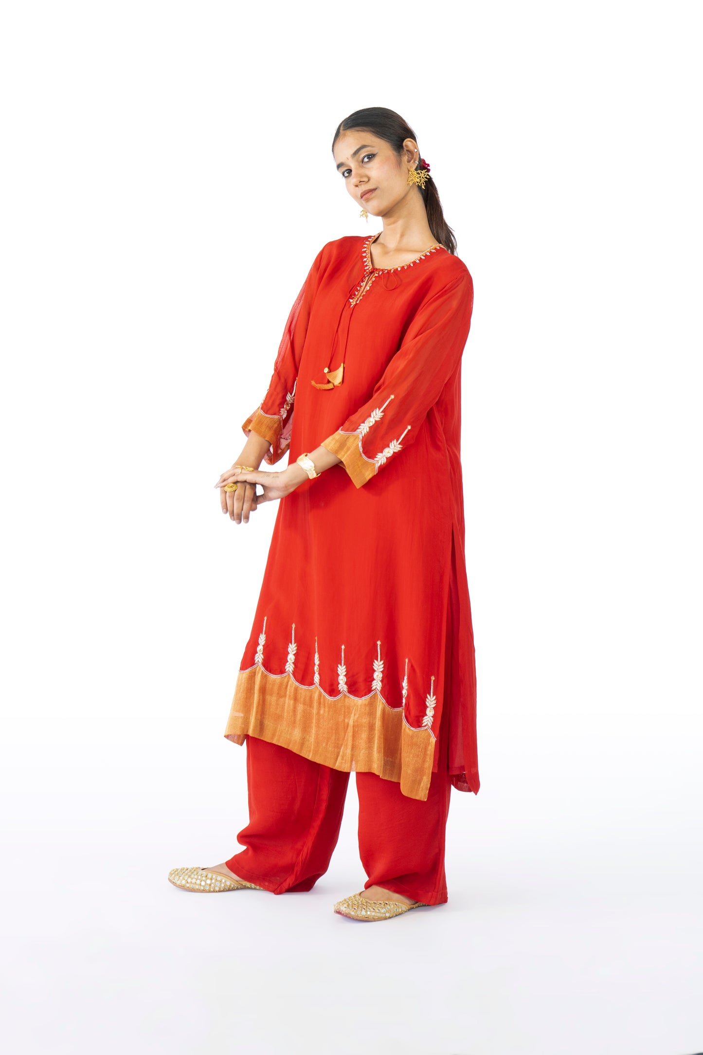 Orange Organza Kurta Set