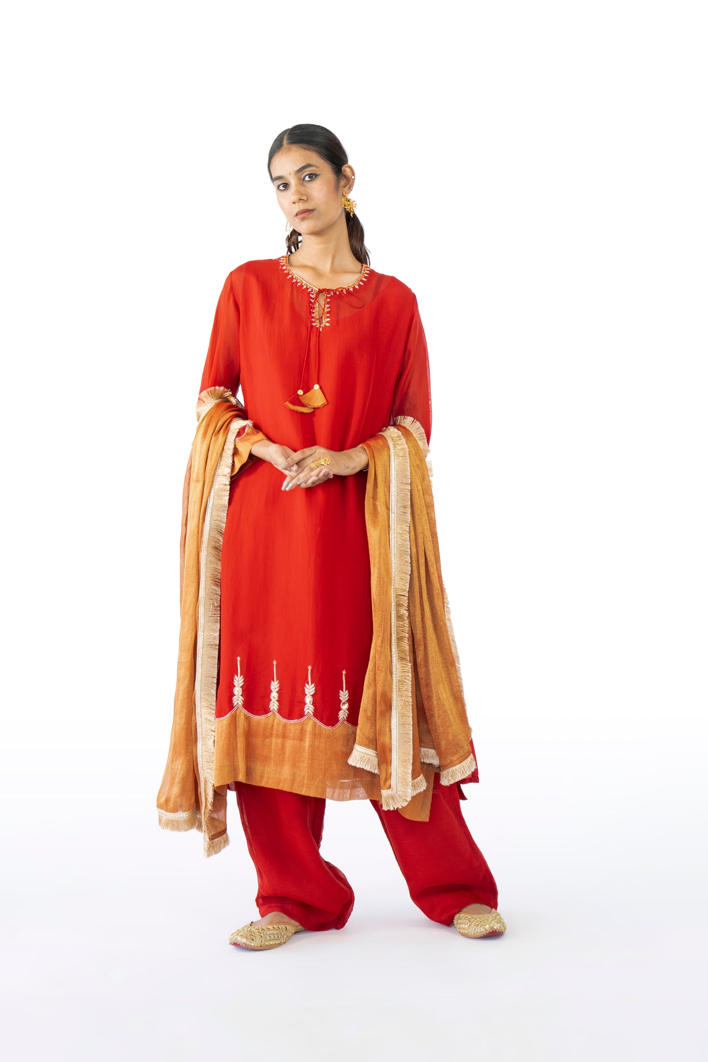 Orange Organza Kurta Set