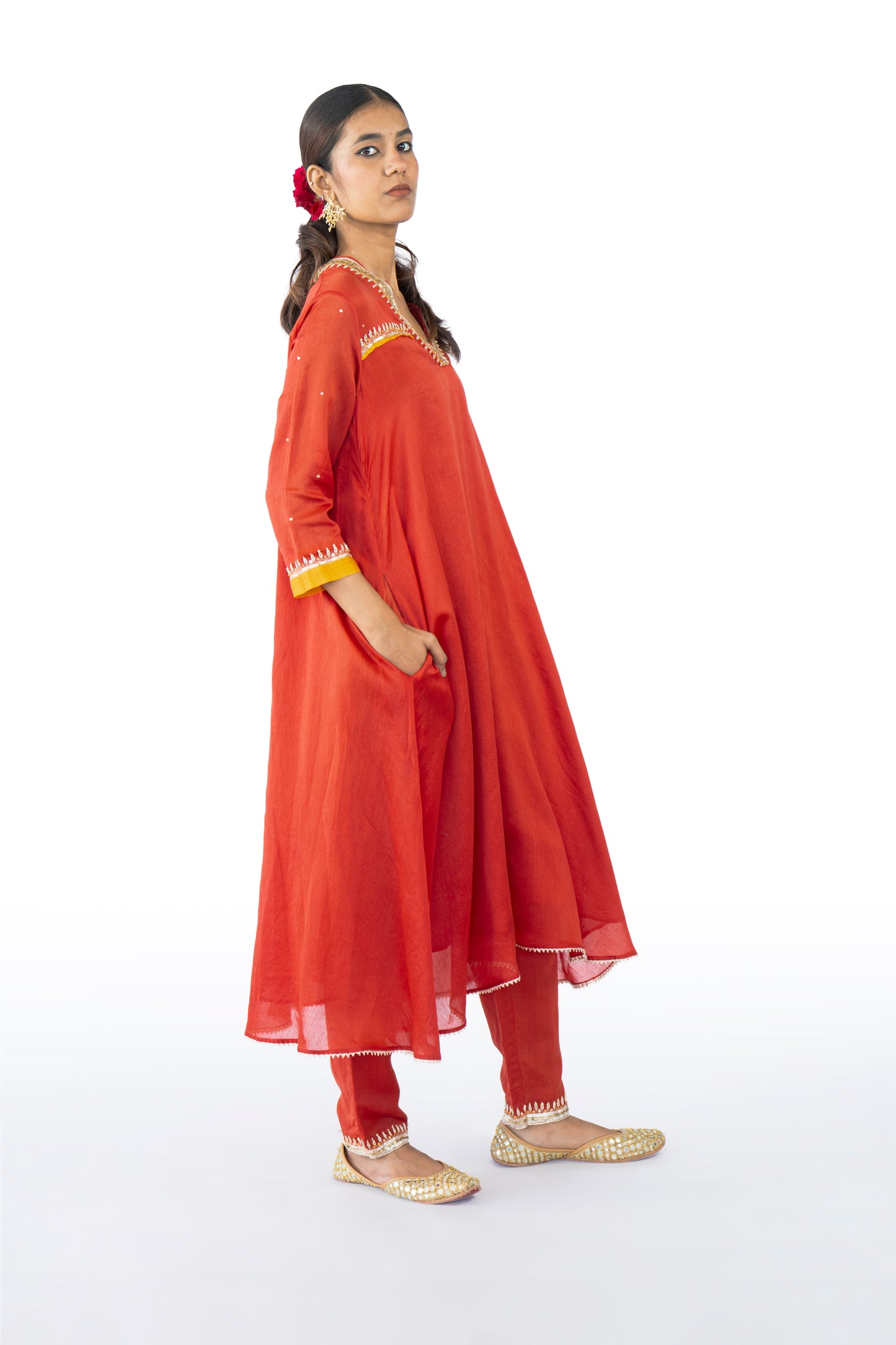 Brown Chanderi Kurta Set
