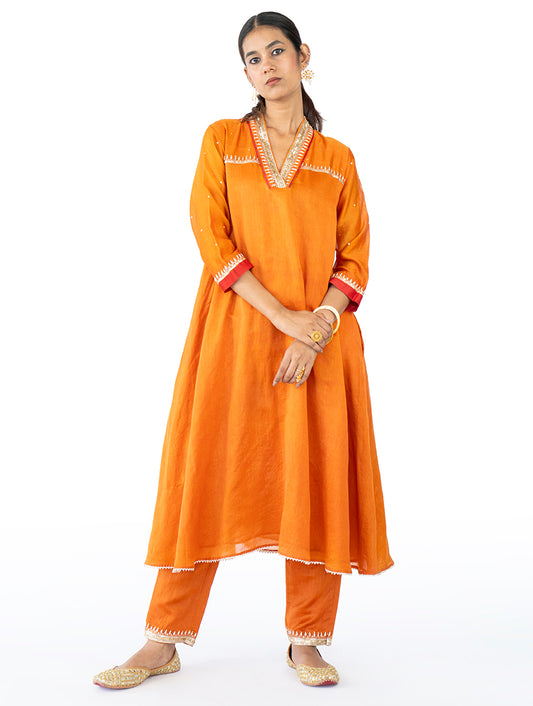 Orange Chanderi Kurta Set