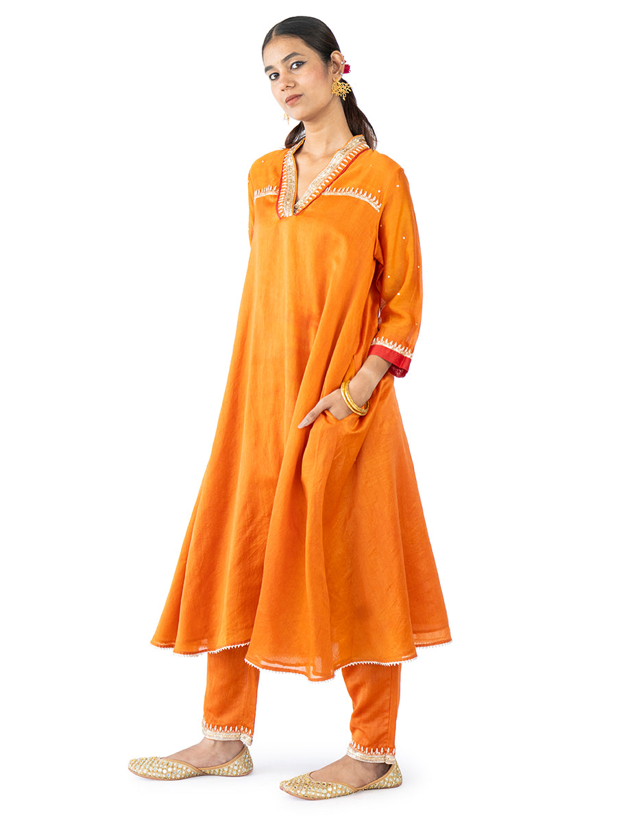 Orange Chanderi Kurta Set