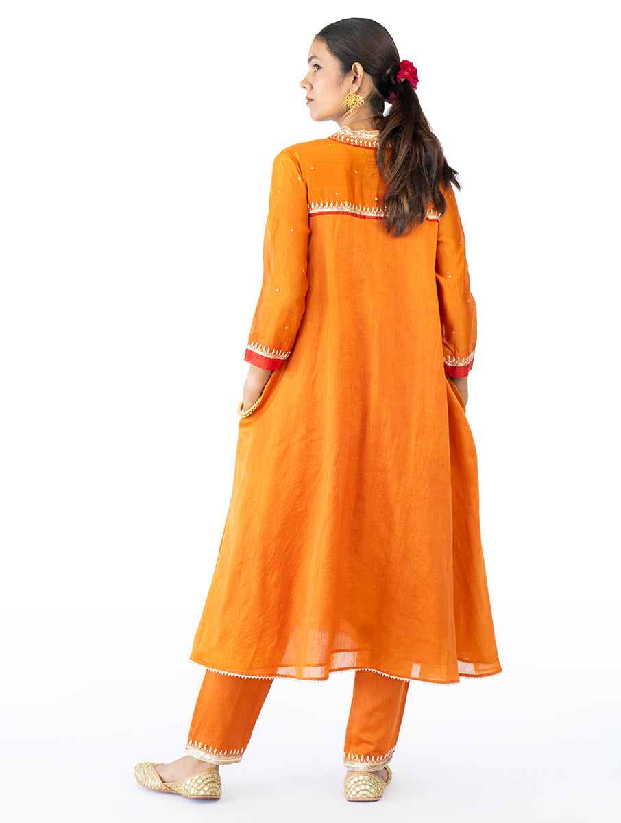 Orange Chanderi Kurta Set