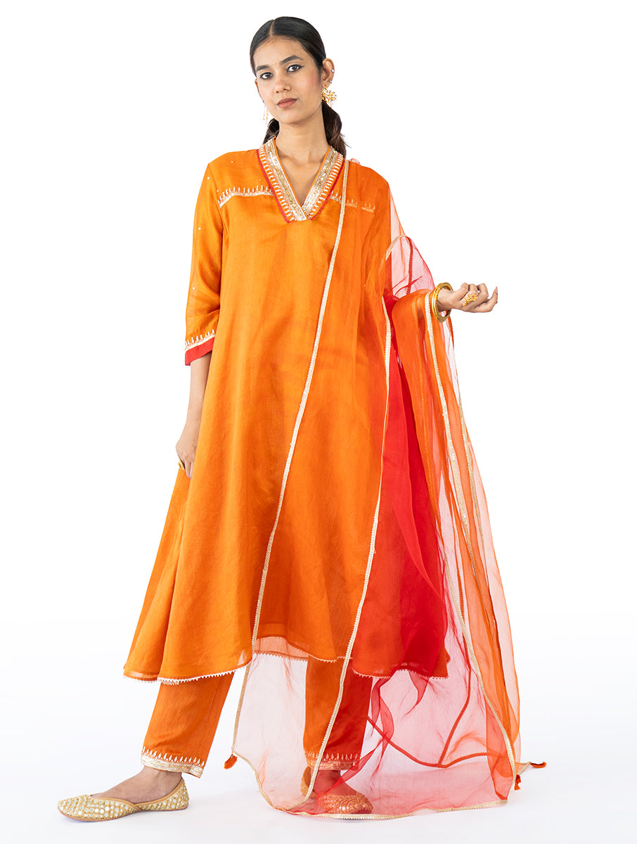 Orange Chanderi Kurta Set