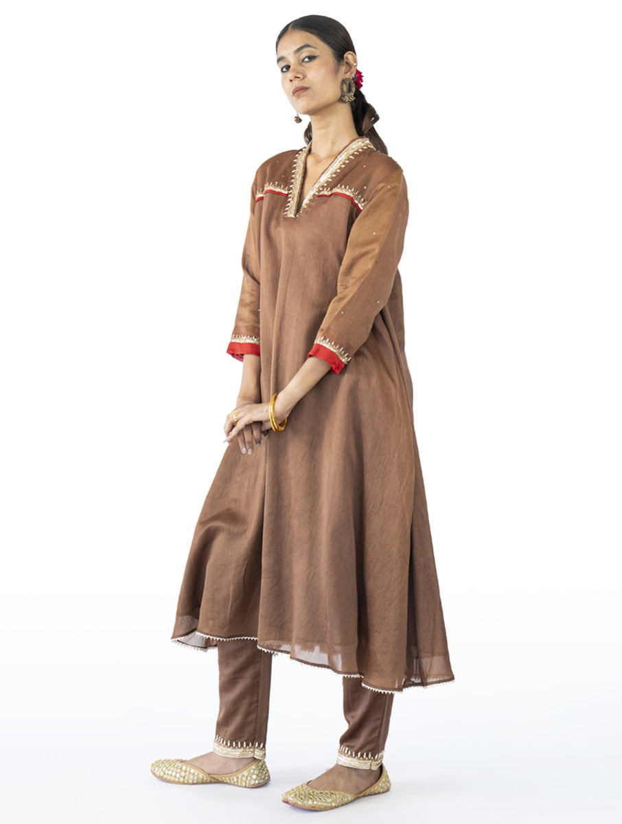 Brown Chanderi Kurta Set